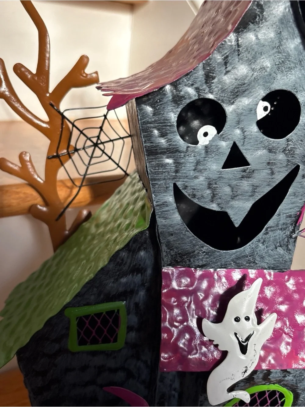Halloween Haunted House Tabletop Decoration in Purple, Green and Pink
